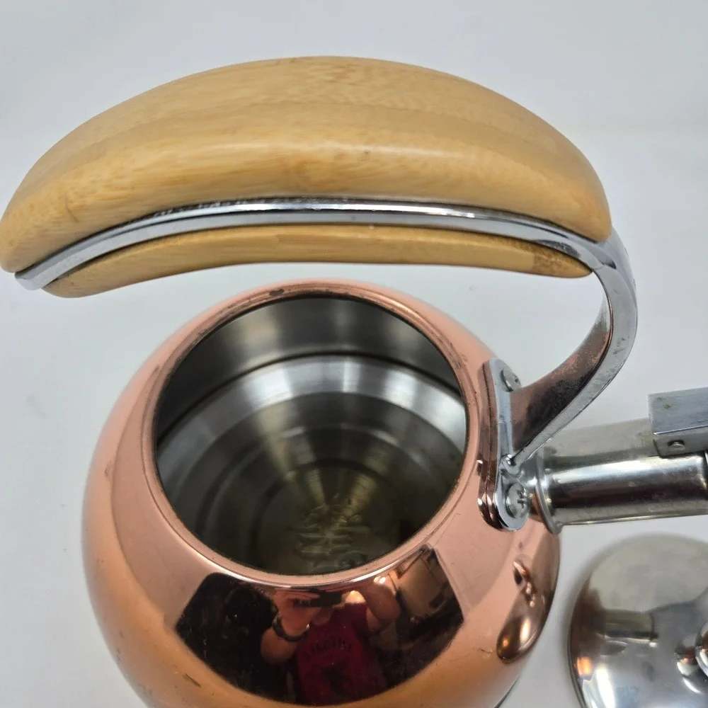 Pinky Up‎ Presley Copper Tea Kettle Stovetop Whistling Water Pot Wood Handle